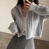 Koreanische Mode Lockerer Zopf-Cardigan mit Reißverschluss Kurze Strickjacke Damen Strick Langarm Einfarbig Lässige Einfache Mäntel Süße Kleidung