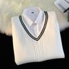2024 Spring Hong Kong Trendy Men's Knitted Sweater Vest - College Style Wool Waistcoat