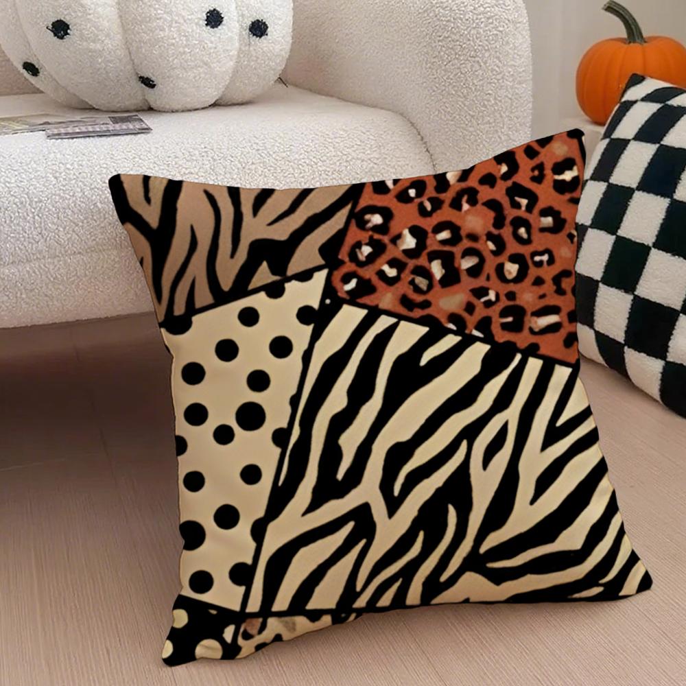 PPatchwork Fragmented Leopard Print Cushion Cover Throw Pillow Cover Hidden Button Durable Polyester Chair Cushion