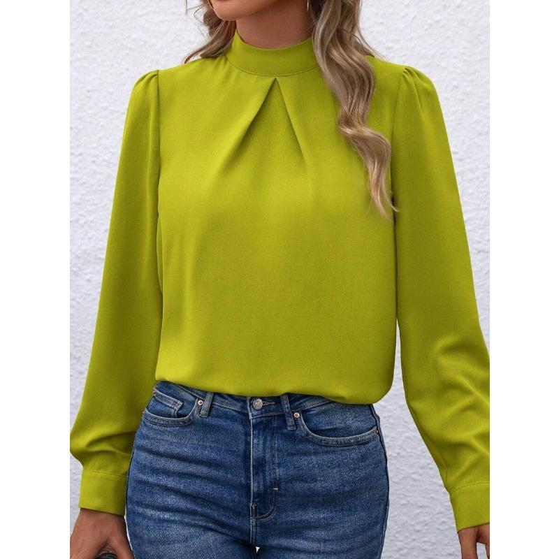 Damen Frühling Sommer Satinhemd mit Puffärmeln Modische Langarm Satin Top Hemden