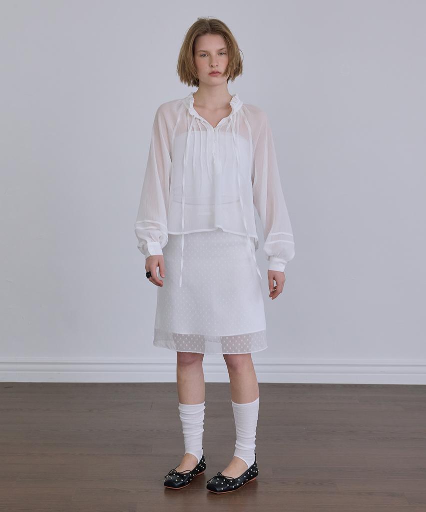 After Hours Chiffon Midi Skirt (White-Dot)
