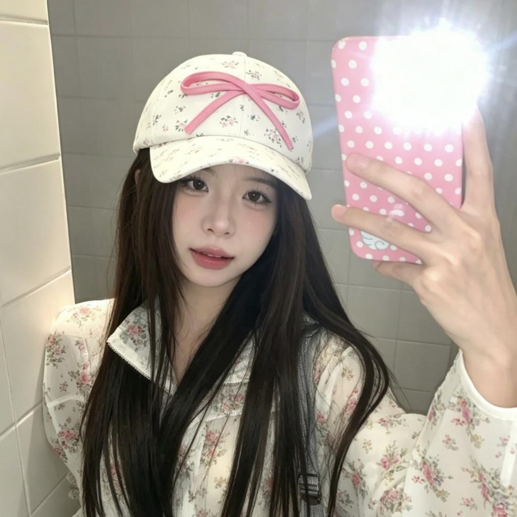 Korean version of small fresh floral bow baseball cap female face small sweet bucket hat summer sun protection hat