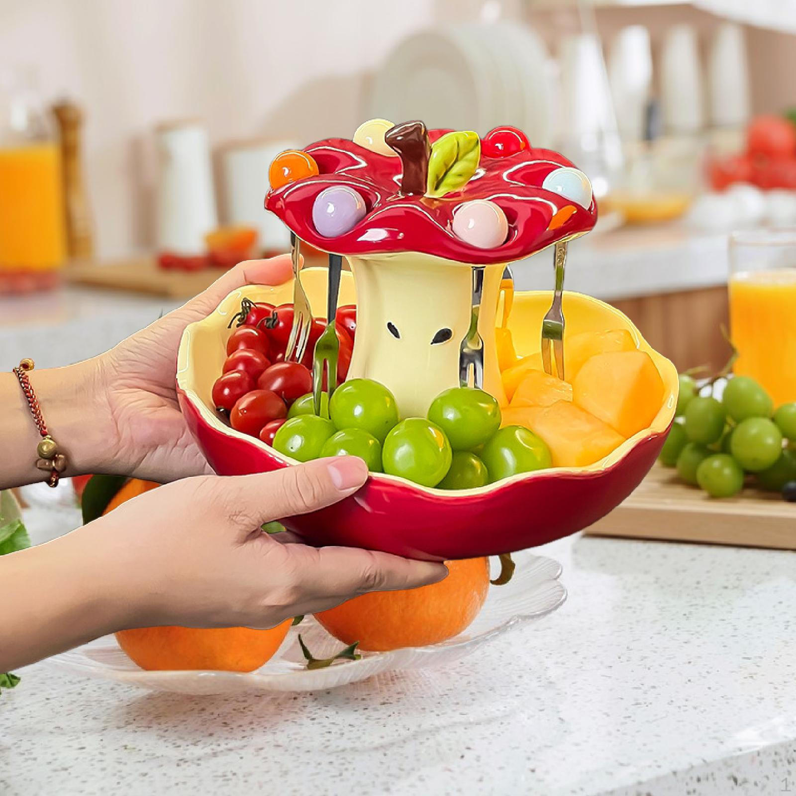 

Ceramic Fruit Plate And Stainless Steel Fork Photo Props, Multi-Purpose Decoration for Wedding Apple 21.5cmx16cm