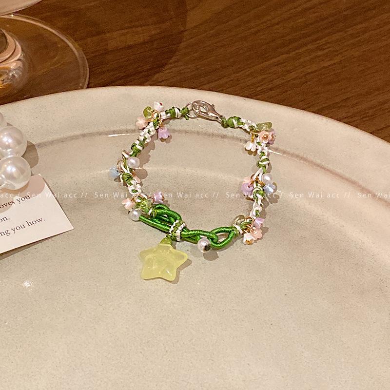 Mori green star bracelet necklace set small fresh flower collarbone chain Korean accessories