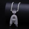 Stylish Hip Hop Zircon Crown Pendant Necklace with 26 English Letters for Women