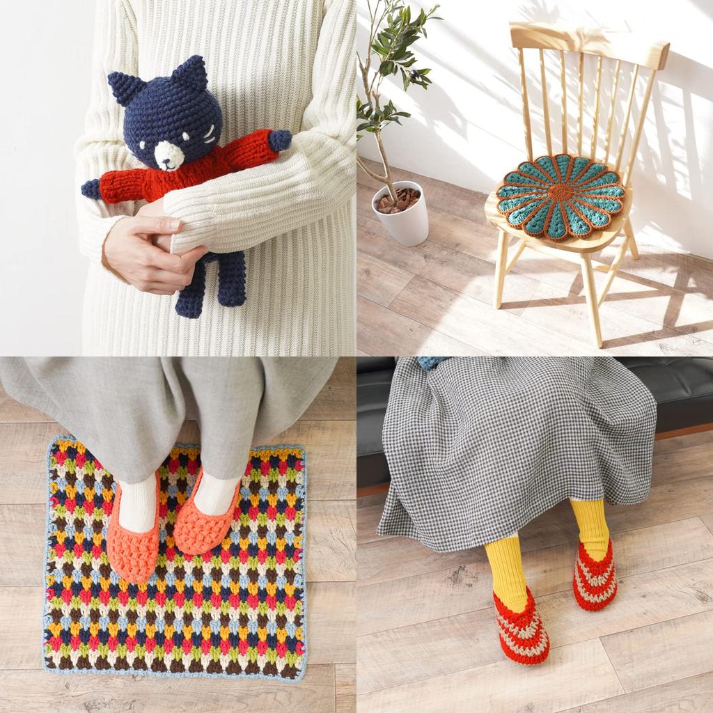 Raw Wool Acrylo Extra 50g Made In Set of 5 Yarn, L, Thick, (approx. 55m), Japan, (1. White)