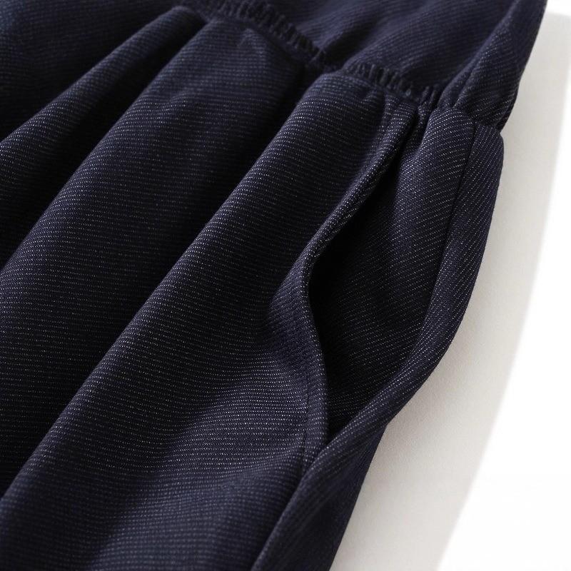 Qooth Denim Skirt with Pockets Mid Length Flare Skirt Slim Autumn Fall Casual Skirt QT2732