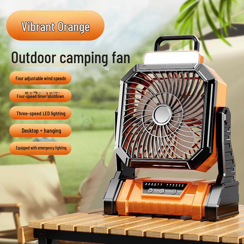 

Портативный настольный вентилятор с зарядкой от USB, мощным ветром, пультом дистанционного управления, подсветкой и качающейся головкой для кемпинга Outdoor Multifunction Fan