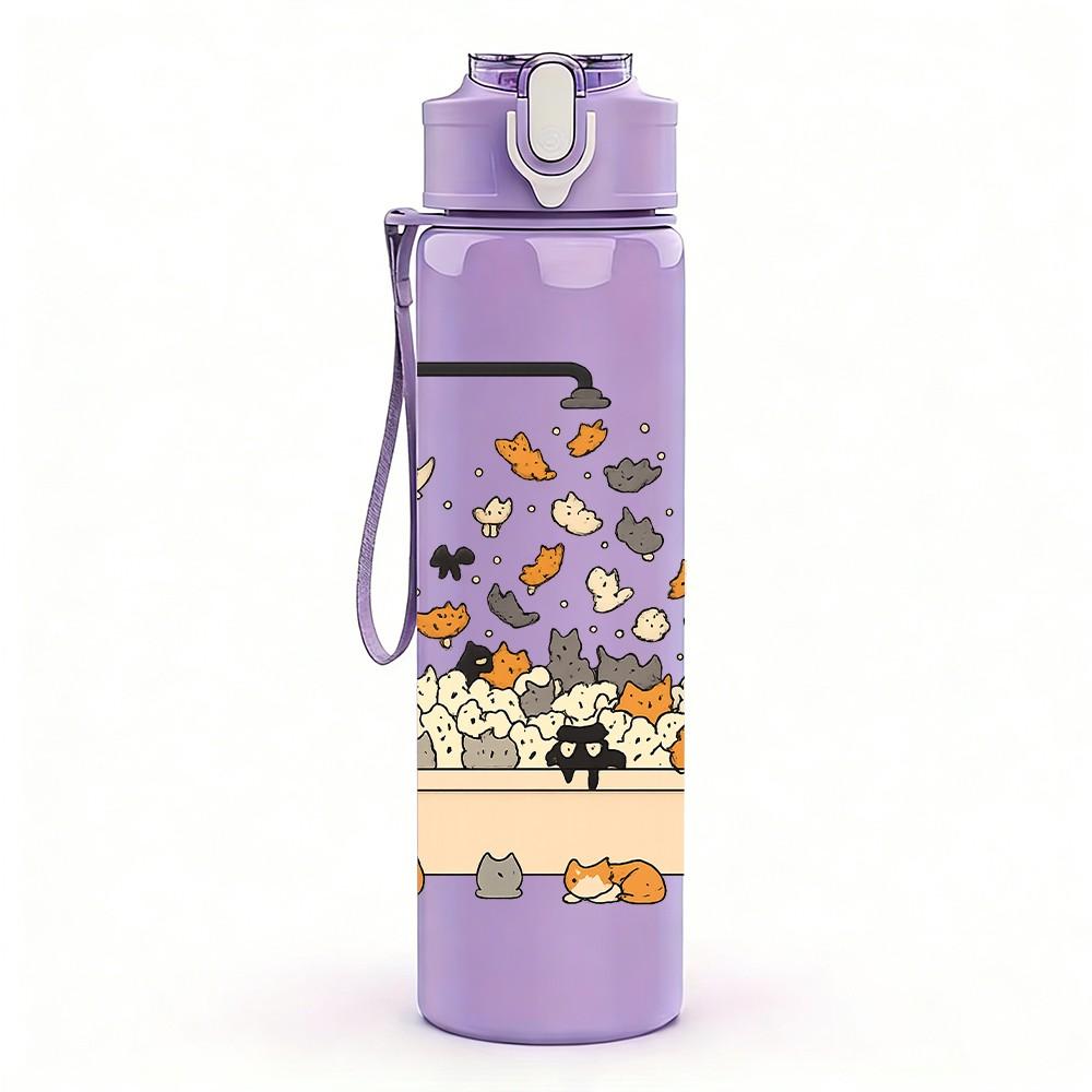 1PC Bath Tub Frog Cartoon 750ml Color Plastic Sports Water Bottle Leakproof Flip Straw Lid Suitable for Sports Office Home Use