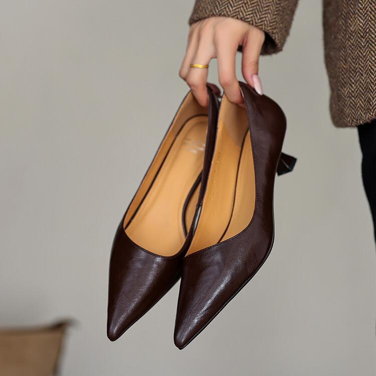 

Four colors optional~ autumn sheepskin high heels women s pointed commuting OL work shoes light mouth wine glass and high heels 39 коричневый