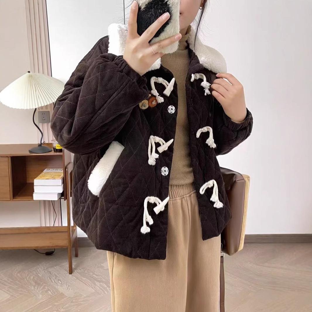 

Johnature Женские пальто зимние японские роговые пряжки повседневные свободные женские куртки One Size кофейный