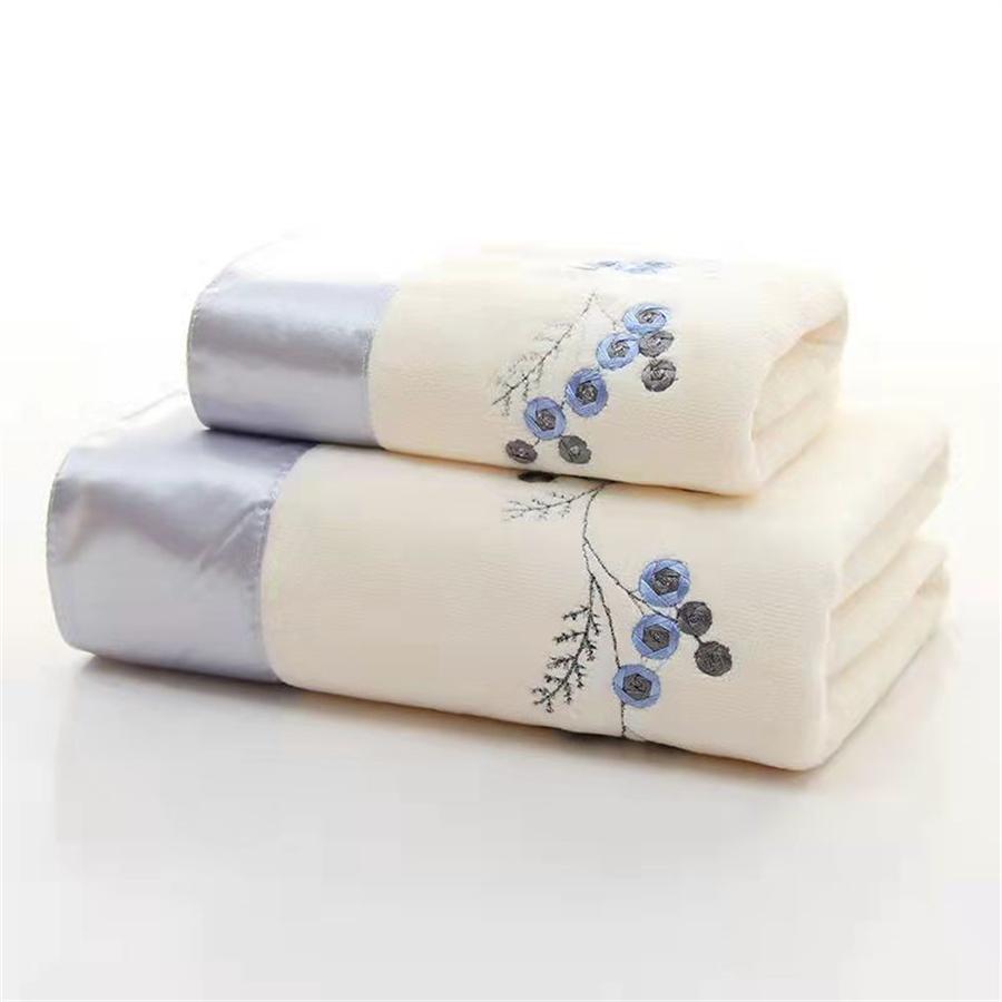 2pcs/set Microfiber Embroidered Towel Set Solid 1pc 75x35cm Face Towel 1pc 140x70cm Bath Towel Quick Dry Towels Bathroom