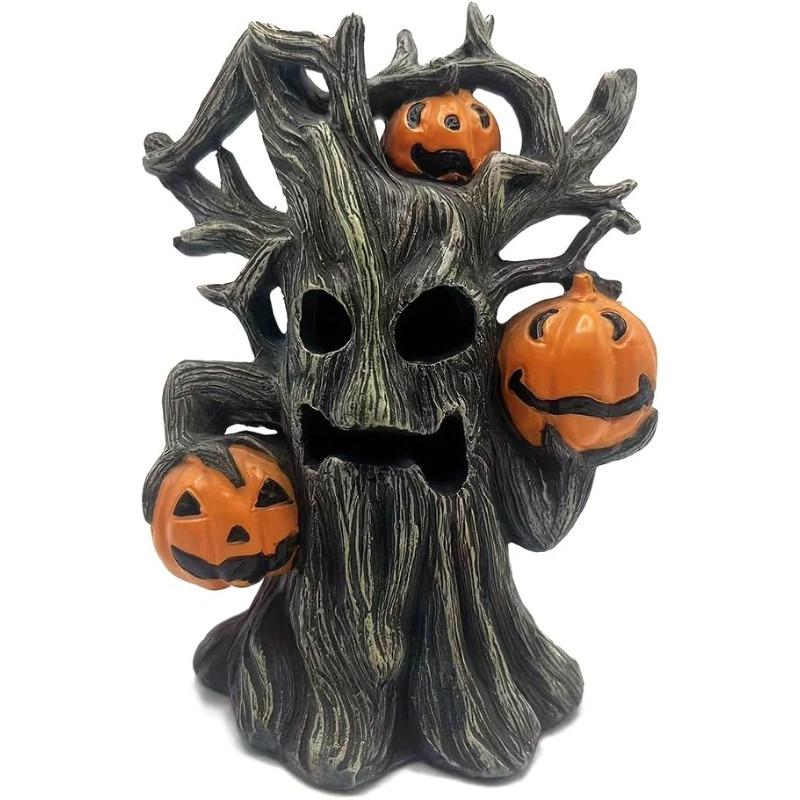 

Декор Дерева из Тыкв на Хэллоуин, Подсвечиваемая Смоляная Фигурка на Хэллоуин с Тыквами с Лицами Привидений, Миниатюрное Дерево с Привидениями для Внутреннего Настольного Декора серый