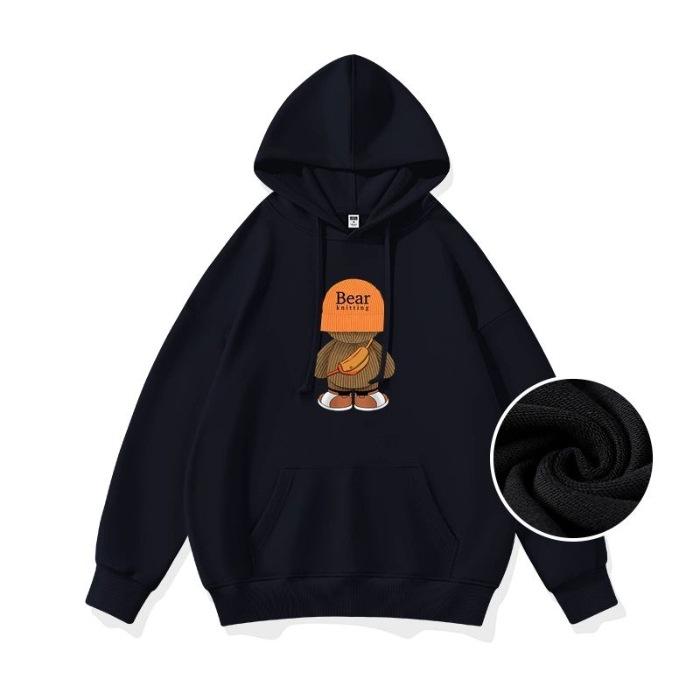 2024 Fall/Winter Korean Women's Plus Velvet Hooded Loose Long Sleeve Fashion Hoodie Jacket