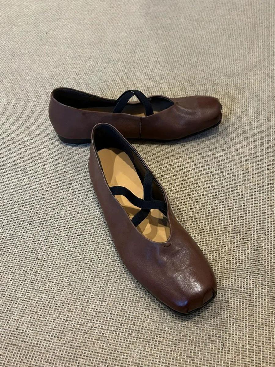 Версия из овчины балетки с квадратным носком и перекрестными ремешками ретро-туфли на плоской подошве универсальные легкие однобортные туфли Мэри Джейн для женщин 35 коричневый 6217₽