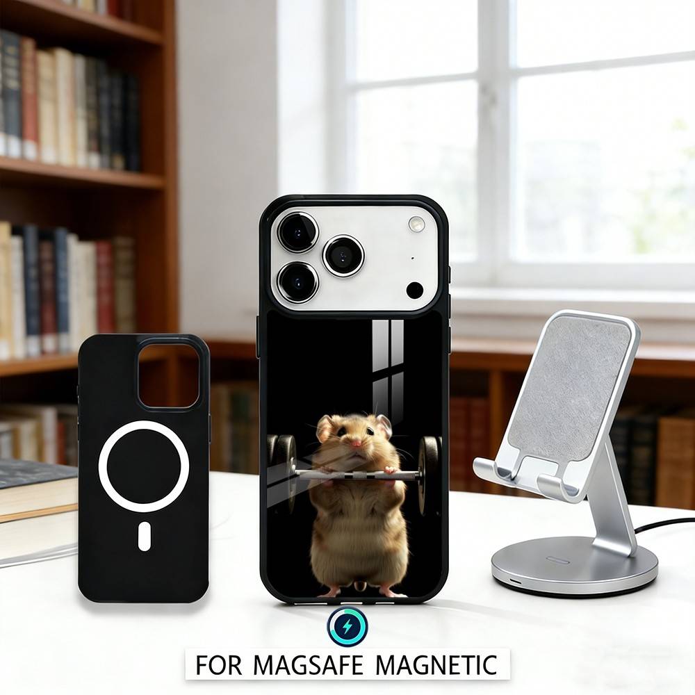 Cute G-Gym H-Hamster Phone Case Magnetic For iPhone17 16 15 14 13 12 Pro Max For Magsafe Wireless Charging Cover