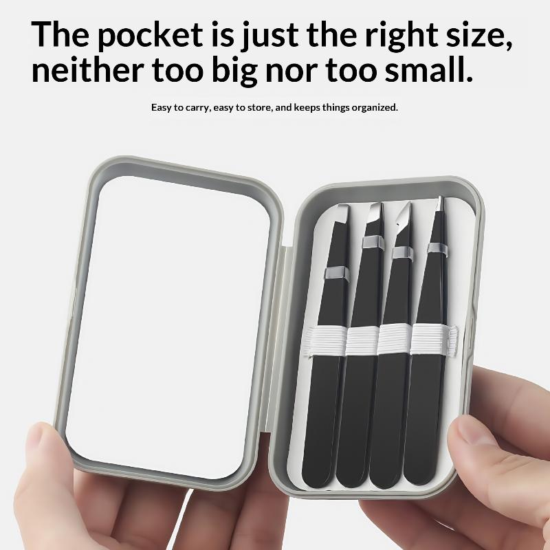 4 Pcs Stainless Steel Eyebrow Clip Tweezers Set Eyebrow Tweezers Eyebrow Trimming Set Beauty And Grooming Tools With Mirror Case