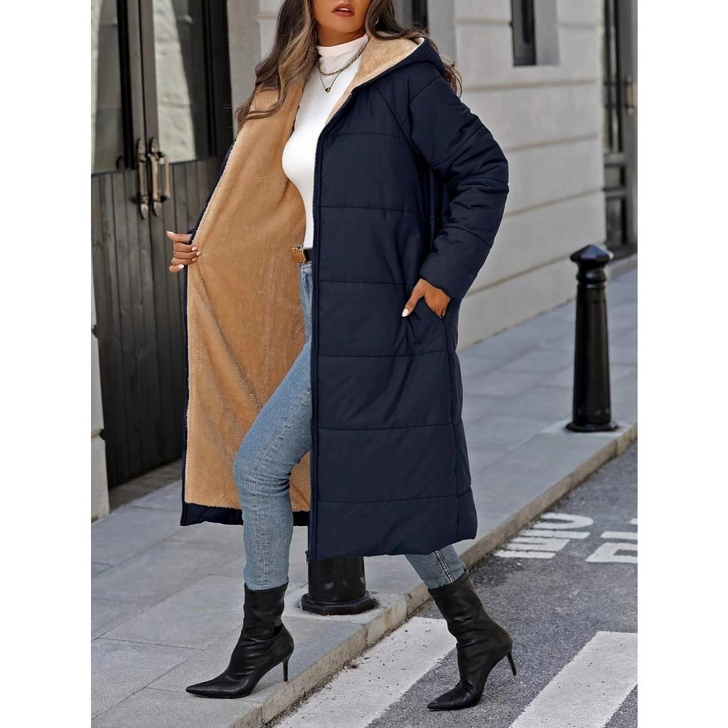 New Women's Long Hooded Casual Cotton Puffer Coat, Crossborder Winter Outerwear for Europe USA