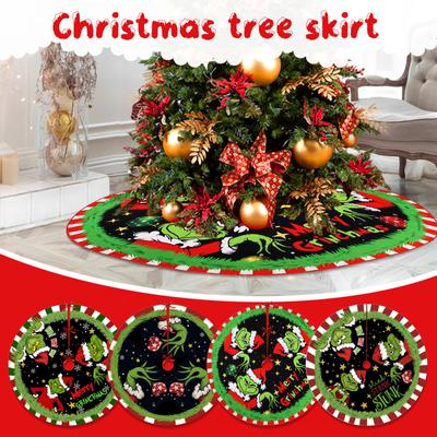 Christmas Tree Skirt, Red & Green Merry Christmas Tree Skirt Collar, Soft Xmas Holiday Decoration