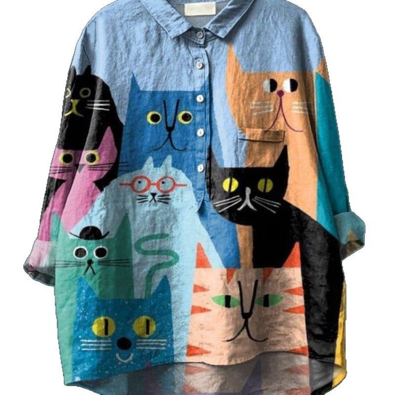 Tier Blumenmuster Bedruckte Hemden Hawaii Polyester Freizeit Langärmlig Damenblusen & Hemden