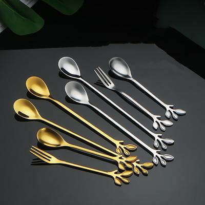 Kaffeelöffel aus Edelstahl Gold Silber Obstschaber Löffel Gabel Becher Rührlöffel