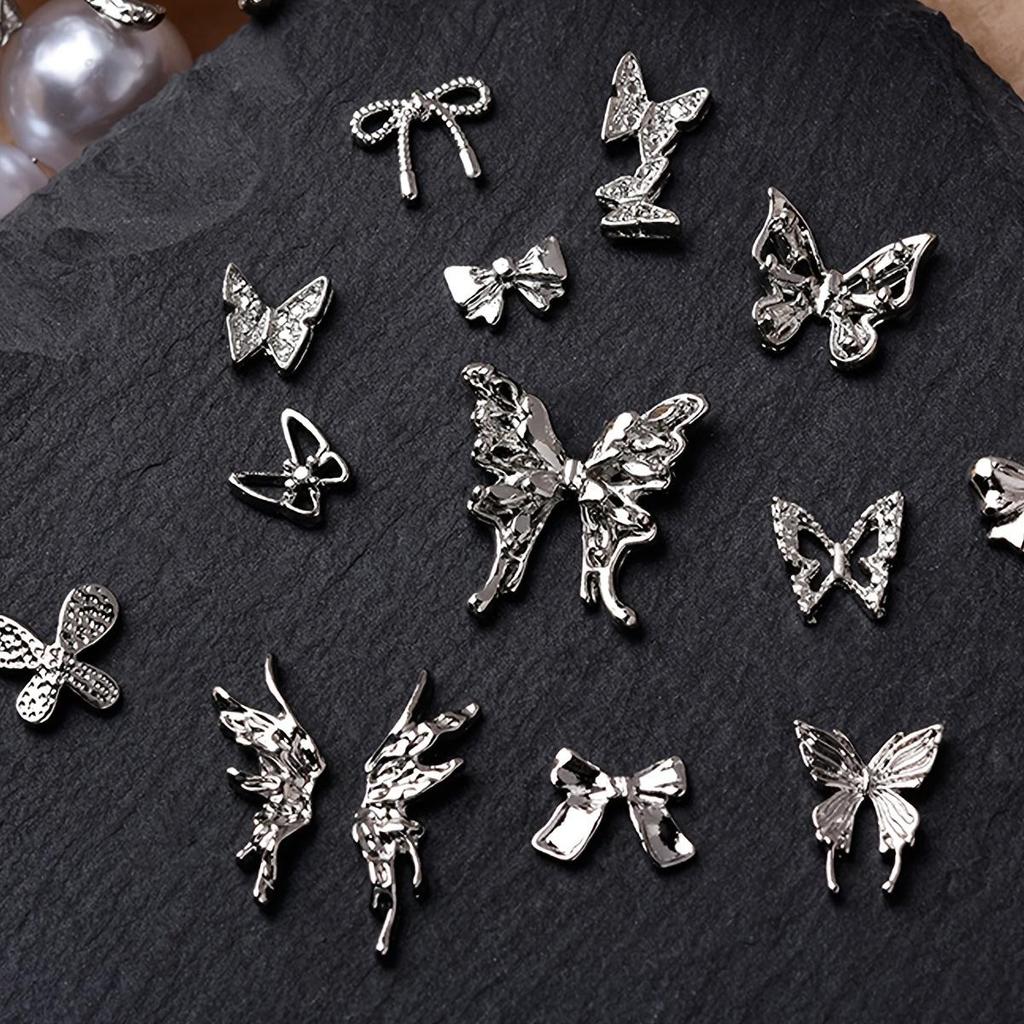 30pcs Alloy Butterfly Nail Charms, Bowknot Nail Art Accessories, Nail Art Supplies For Women And Girls
