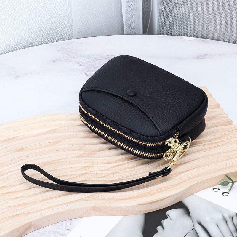 Cowhide Mini Coin Purse Women's Leather Large Capacity Double Zipper Storage Bag Multifunctional Clutch
