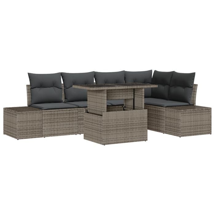 VidaXL Ensemble de Canapé de Jardin de 6 pièces avec Coussins Gris en Rattan 3349185