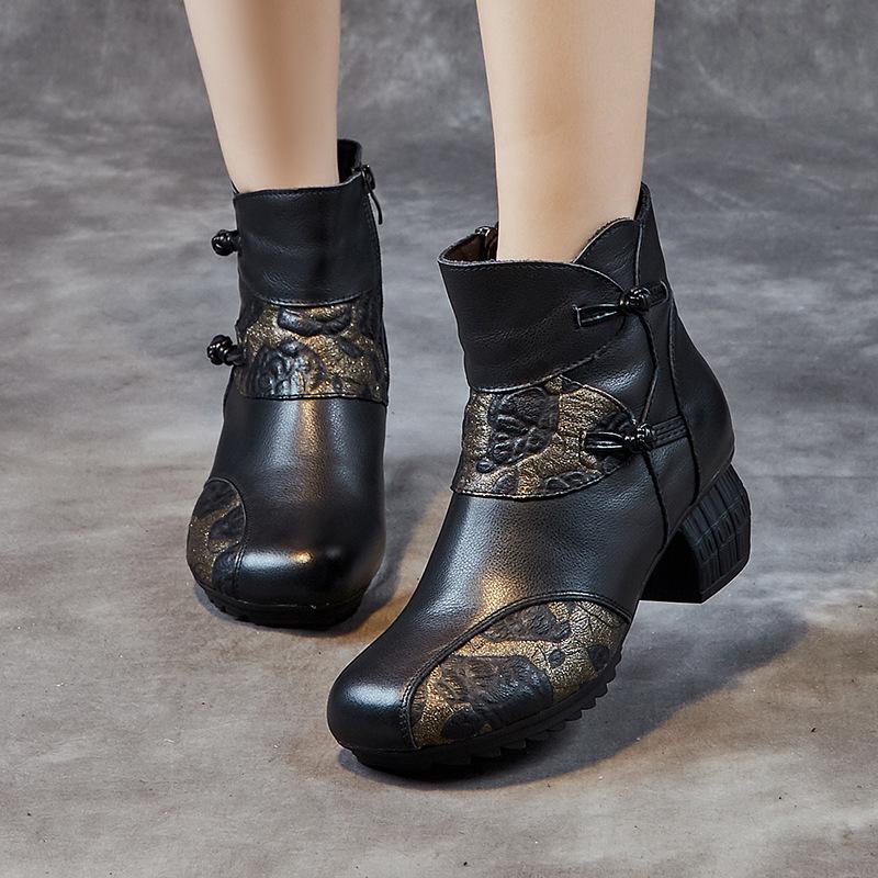 Winter retro new women's shoes wear non-slip short boots cowhide velvet cotton shoes women's Martin boots soft-soled boots