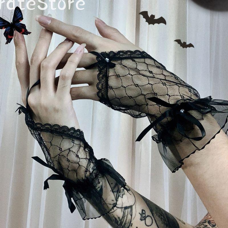 

Black Butterfly 2-Color Mesh Pure Want to Change Clothes Fingerless Gloves Black All yards