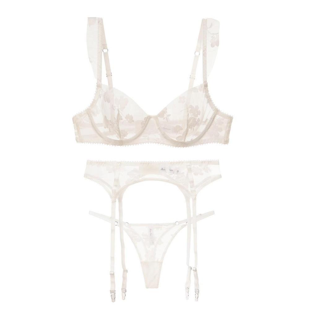 Zestaw Biustonosza Plus Size z Francuskiej Koronki Haftowanej Przezroczysty z Efektem Minimalizującym Illusion