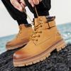Men's Tough High-Top Yellow Leather Boots, British Style, Non-Slip, 2025 New Autumn/Winter Collection