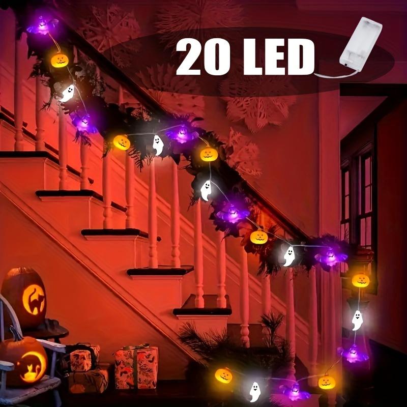 

String Halloween Bat Pumpkin Lantern Lights Spooky Outdoor Indoor Decoration with Glowing Pumpkins, Bats IP44 High Quality, Battery Powered (No Batt 1 string of 20 lights