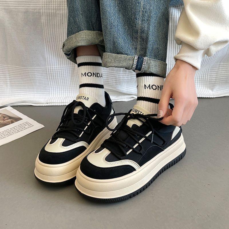 Ins Style Trendy Niche Thick Bottom Big Head Shoes Retro Peplum Breathable Anti-odor Anti-slip Wearable Low-top Sneakers