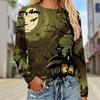 Autumn and Winter Ladies Halloween 3D Printed Crew Neck Long Sleeve T-Shirt