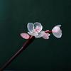 Ancient Style Magnolia Hairpin Artificial Transparent Glass Flower Tassel Hair Stick Wooden Simple Updo Hairpin New Year Gifts