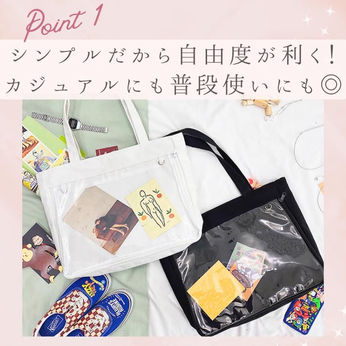 Harujio Ita Simple Tote Otaku Taška, Taška, Průhledná, Taška, Černá/Bílá (Černá)