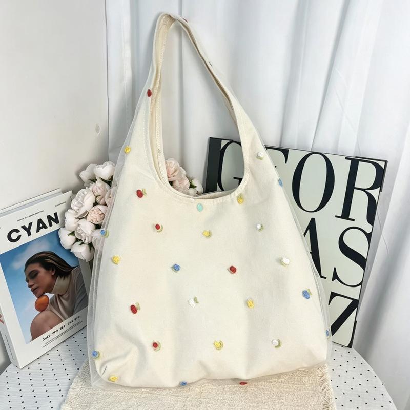 Fashionable Embroidered Flower Small and Fresh Large-capacity Casual Shopping Shoulder-strap Underarm Tote Bag