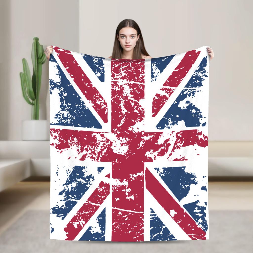 Union Jack Flag Knitted Fashion Blanket Flannel UK United Kingdom Great Britain British Warm Throw Fashion Blanket for Outdoor Travel Breath