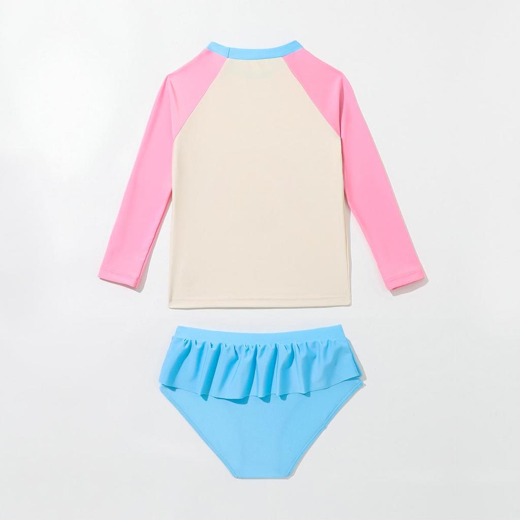Set costum de baie cu mâneci lungi pentru fete cu curcubeu - Protecție solară, Vară 2025