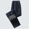Men's Warm Corduroy Casual Pants With Fleece Lined Cargo Pants Drawstring Elastic Waist Sweatpants with Pockets Winter Straight Leg Trousers for Male
