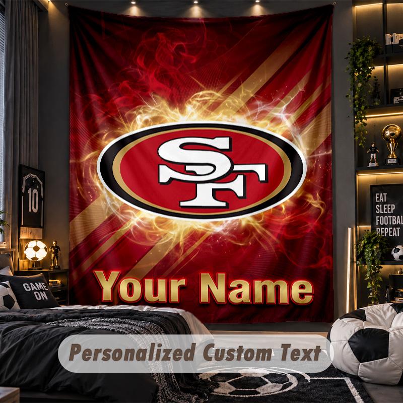 TapestrySan Francisco 49ers Custom Name Text Personalized Wall Hanging Tapestry Home Wall Decor