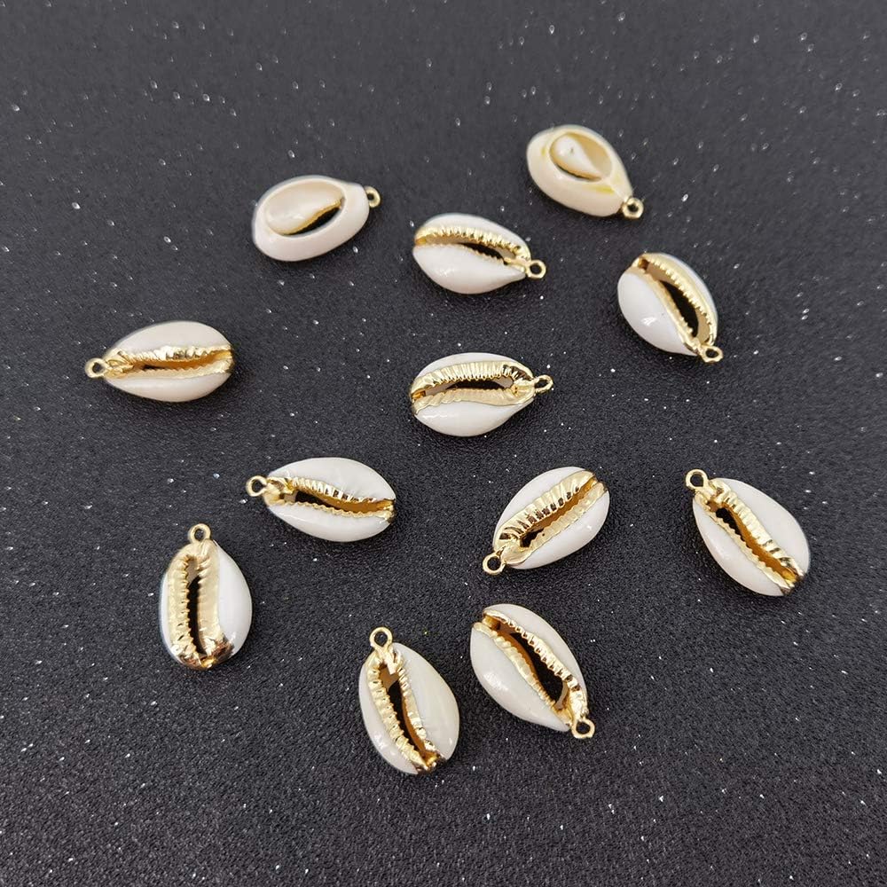 12PCS Golden Natural Shell Pendants Sea Shell Connectors Beach Seashells Cowrie Shell Charms for Jewelry Making
