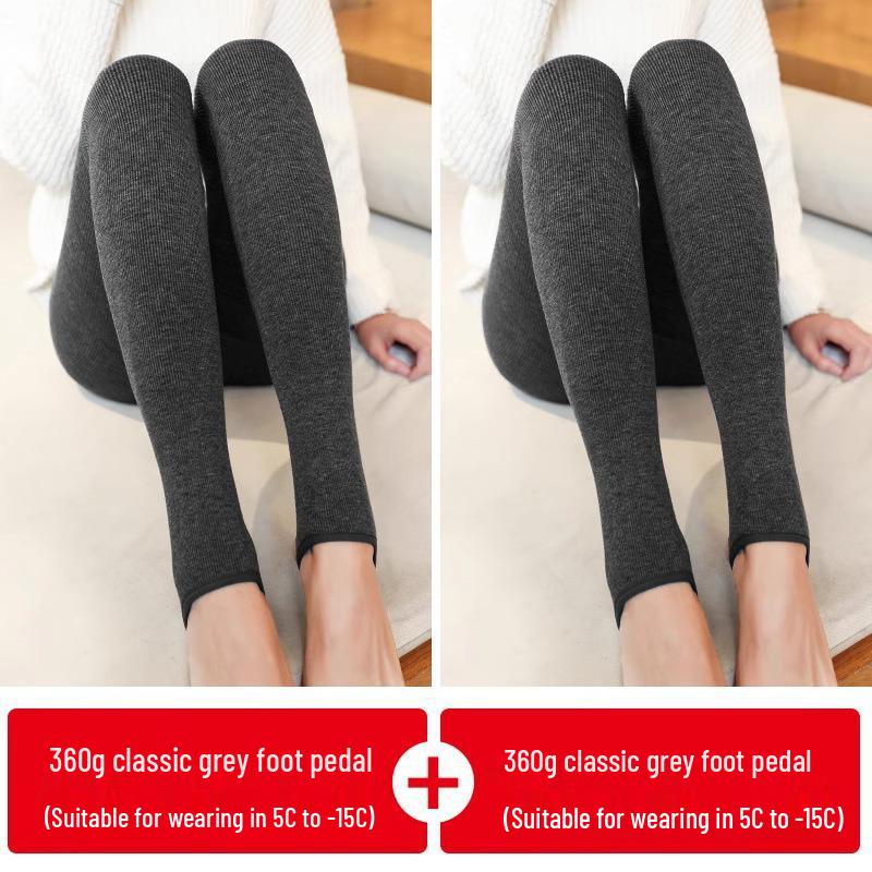 Fleece-Lined Base Layer Pants for Petite Women: Thick, Warm, Cotton, Foot-Covering Tights for Autumn and Winter, Stay in Place Comfort