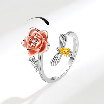 European And American Opening Rotating Flower Ring Female Personality Creative Pressure Rose Ring Ring
