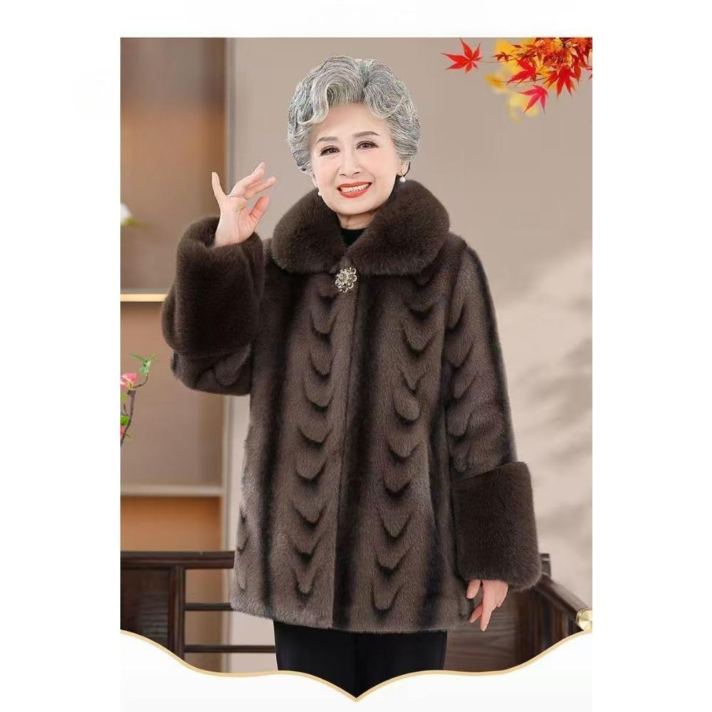 Grandma Mink Fur Winter Coat Old Lady Warm Elderly Coat Mother Imitation Fur Plus Velvet Thickened Clothes Coat