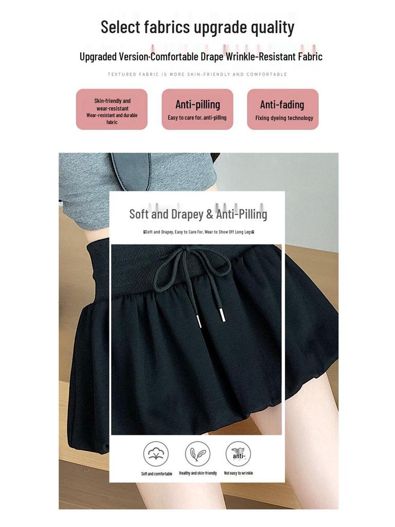 2025 Autumn Black High-Waist A-Line Skirt for Women: Slimming, Fluffy, Elastic Fit