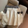 Grey High-Waisted Pleated A-Line Skirt for Women - Autumn White Short Style