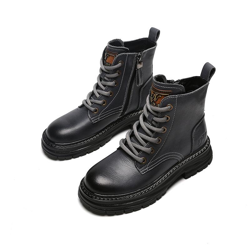 Martin Boots Women's Autumn and Winter, the New Super Soft First Layer Cowhide British Style Platform Internet Celebrity Velvet Short Boots Women's B