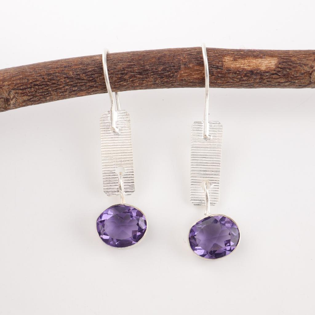 Iolite Gemstone 925 Sterling Silver Jewelry Handmade Earrings 1.9" Gift For Wife EE-168-14